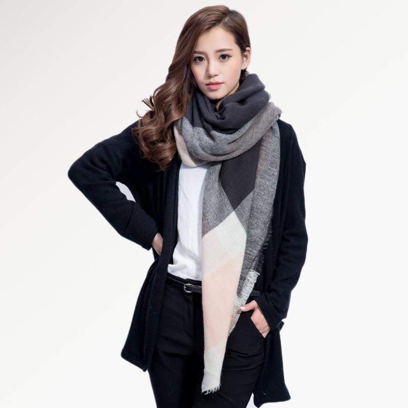 [VIANOSI] Brand Women Winter Plaid Square Knitted Scarf