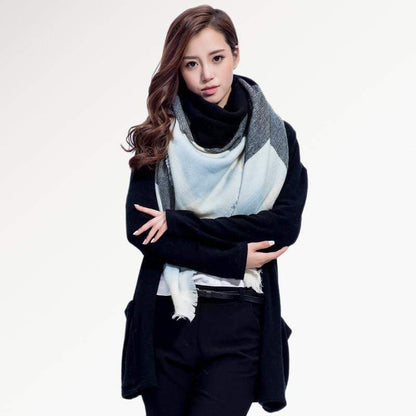 [VIANOSI] Brand Women Winter Plaid Square Knitted Scarf
