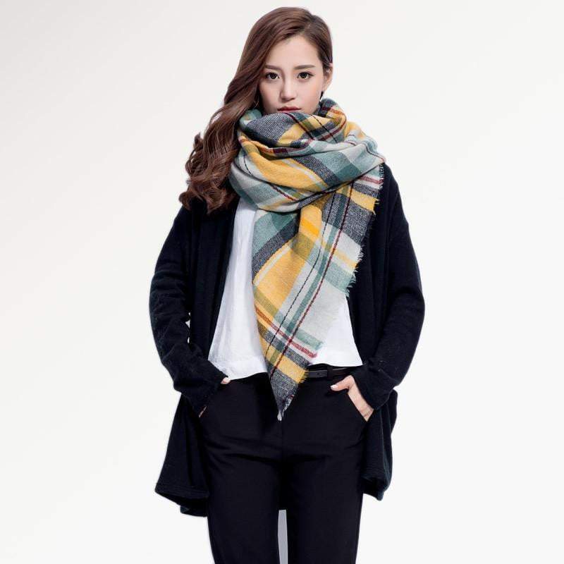 [VIANOSI] Brand Women Winter Plaid Square Knitted Scarf