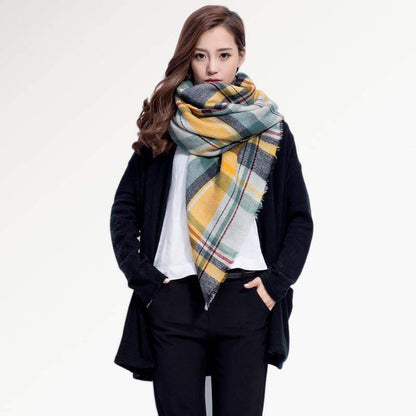 [VIANOSI] Brand Women Winter Plaid Square Knitted Scarf