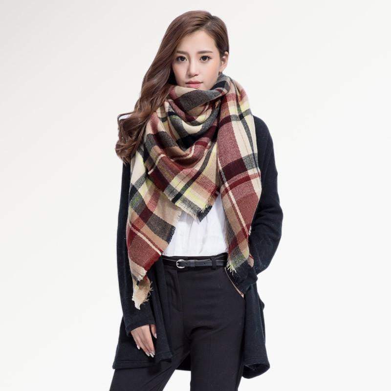 [VIANOSI] Brand Women Winter Plaid Square Knitted Scarf