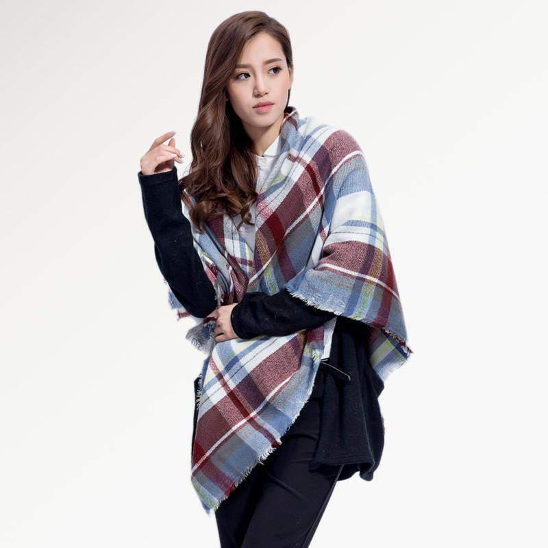 [VIANOSI] Brand Women Winter Plaid Square Knitted Scarf