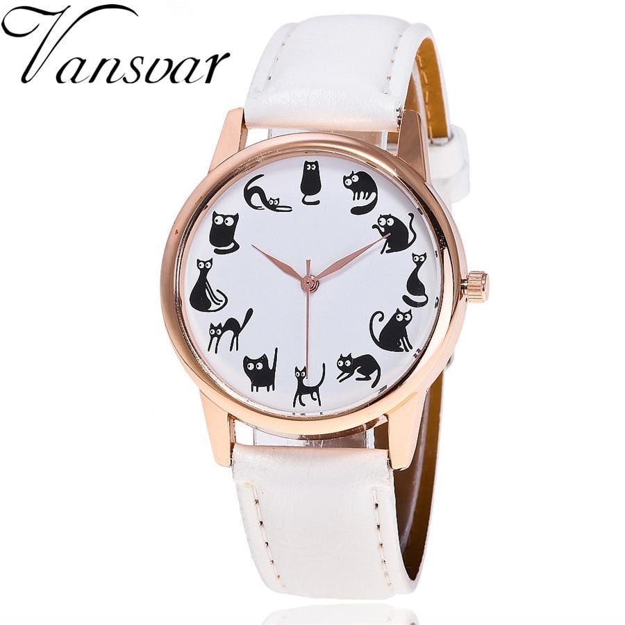 Cute Cat Lover Dial Quartz Vintage Women Watch