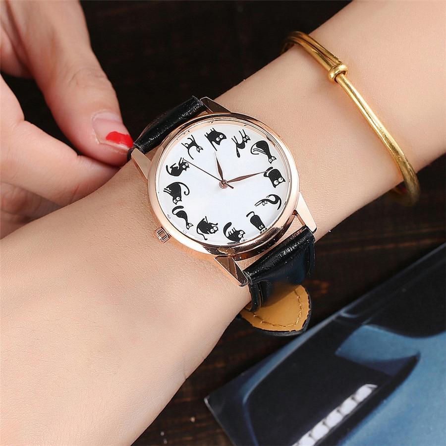 Cute Cat Lover Dial Quartz Vintage Women Watch