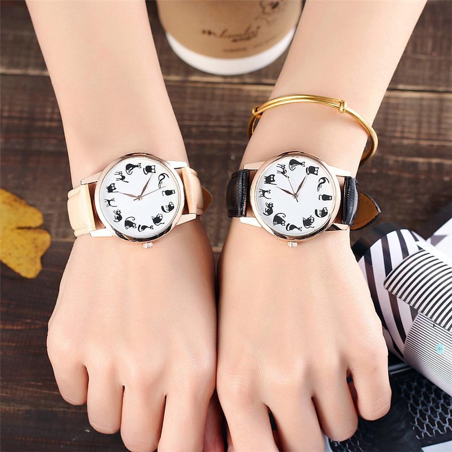 Cute Cat Lover Dial Quartz Vintage Women Watch