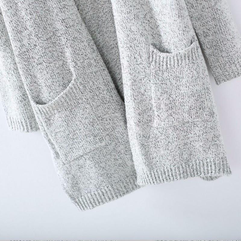 Grey Long Sleeve Loose Knitting Cardigan Sweater