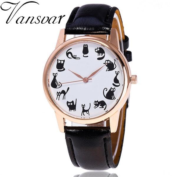 Cute Cat Lover Dial Quartz Vintage Women Watch