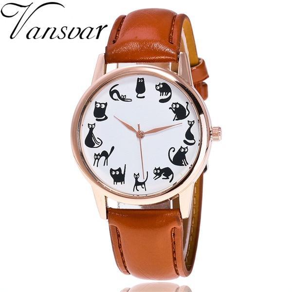 Cute Cat Lover Dial Quartz Vintage Women Watch