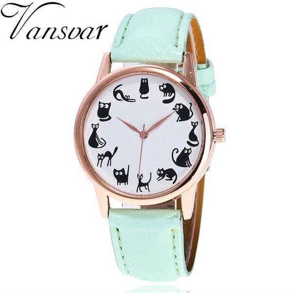 Cute Cat Lover Dial Quartz Vintage Women Watch