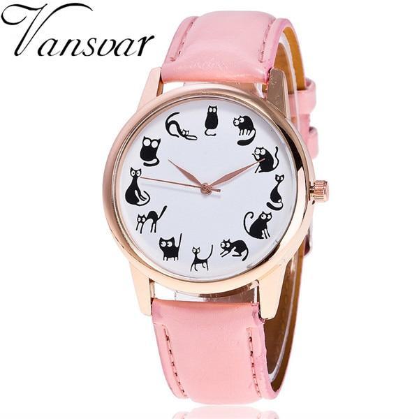 Cute Cat Lover Dial Quartz Vintage Women Watch