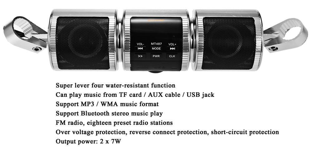 Motorcycle Bluetooth Speaker Motorbike Handle Bar Waterproof Player