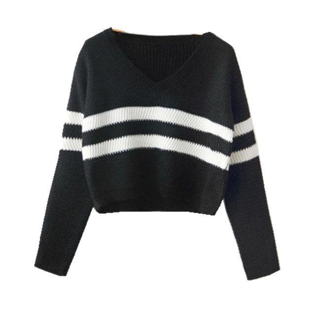 V-neck Crop Top Striped Sweater