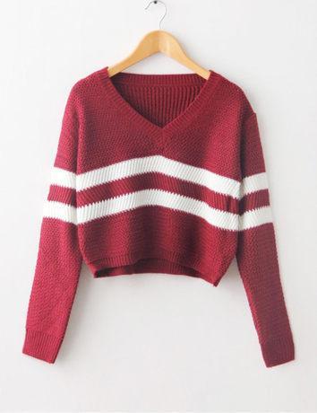 V-neck Crop Top Striped Sweater