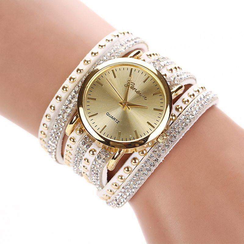 New Arrival Luxury Brand Casual Women's Watches PU Leather Korean Crystal Rivet Bracelet