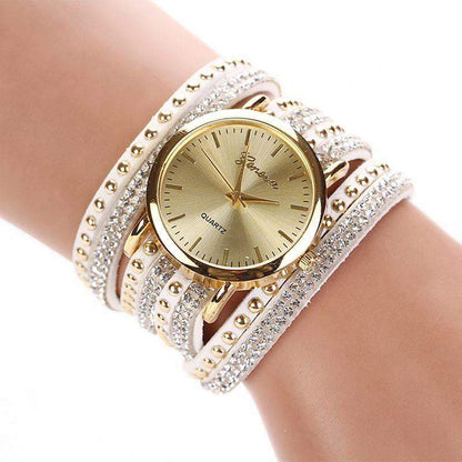 New Arrival Luxury Brand Casual Women's Watches PU Leather Korean Crystal Rivet Bracelet