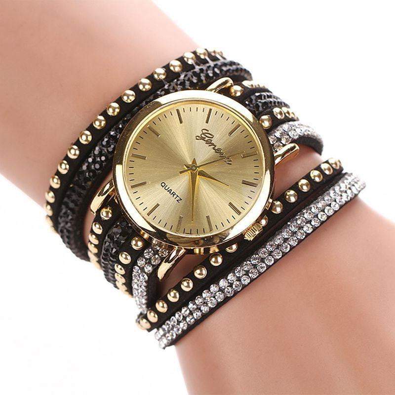 New Arrival Luxury Brand Casual Women's Watches PU Leather Korean Crystal Rivet Bracelet