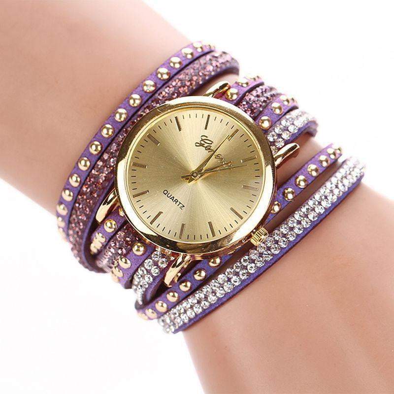New Arrival Luxury Brand Casual Women's Watches PU Leather Korean Crystal Rivet Bracelet
