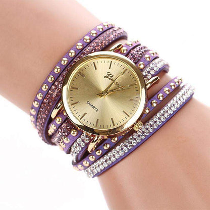 New Arrival Luxury Brand Casual Women's Watches PU Leather Korean Crystal Rivet Bracelet