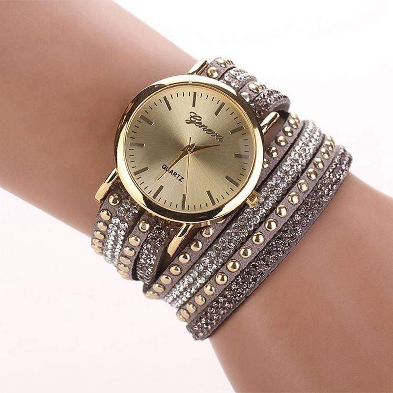 New Arrival Luxury Brand Casual Women's Watches PU Leather Korean Crystal Rivet Bracelet