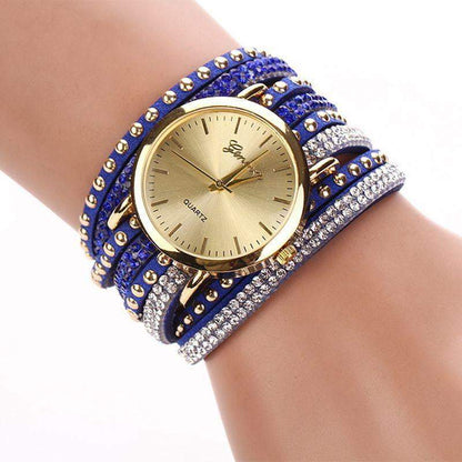 New Arrival Luxury Brand Casual Women's Watches PU Leather Korean Crystal Rivet Bracelet