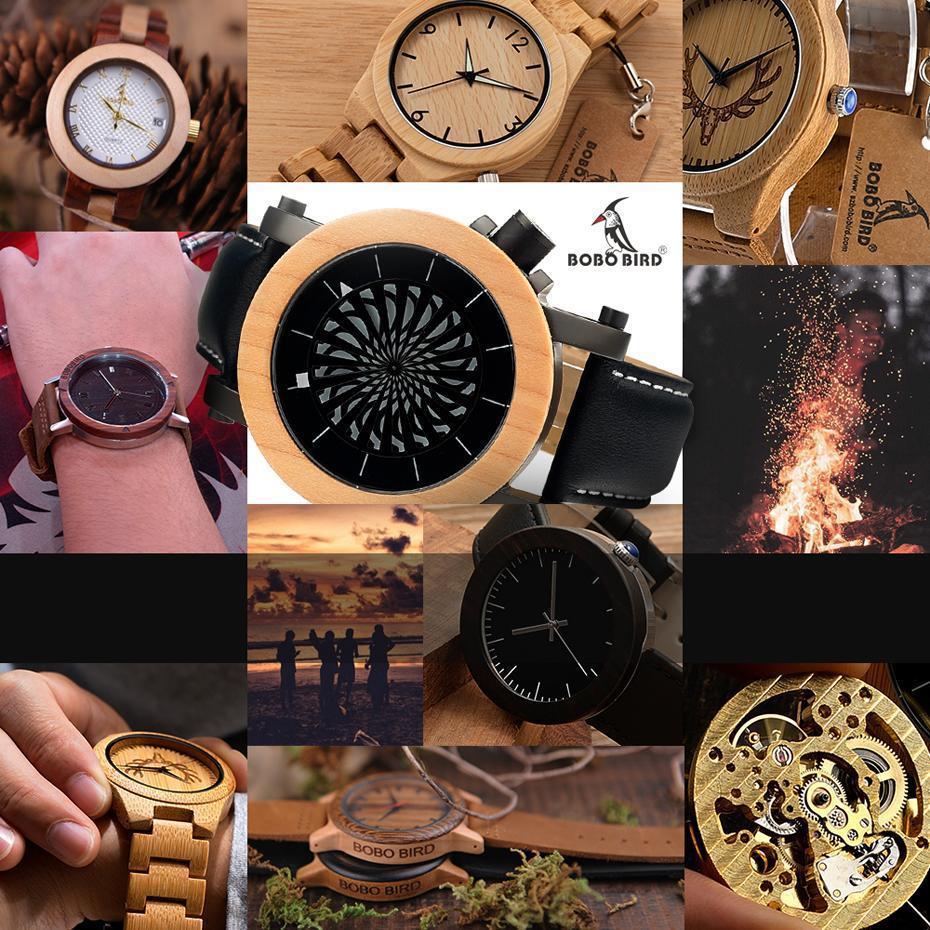 Pine Watch With Floral Wooden Strap - Flower Wood Band