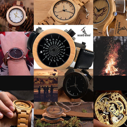 Pine Watch With Floral Wooden Strap - Flower Wood Band