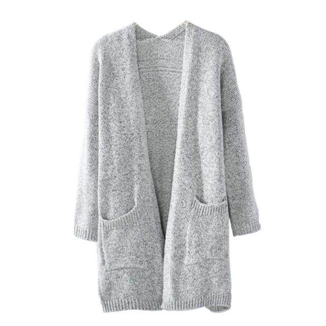 Grey Long Sleeve Loose Knitting Cardigan Sweater