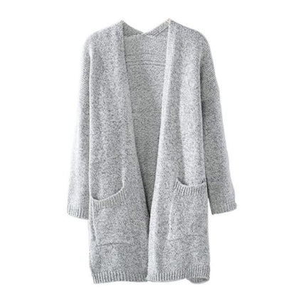 Grey Long Sleeve Loose Knitting Cardigan Sweater