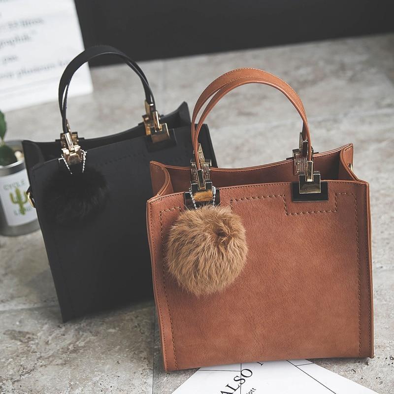 Fur Ball High-Quality Merhaba Casual Genuine Leather Shoulder Women Hand Bag