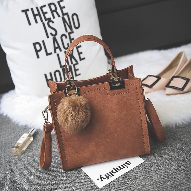 Fur Ball High-Quality Merhaba Casual Genuine Leather Shoulder Women Hand Bag