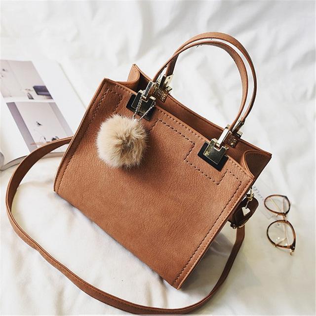 Fur Ball High-Quality Merhaba Casual Genuine Leather Shoulder Women Hand Bag