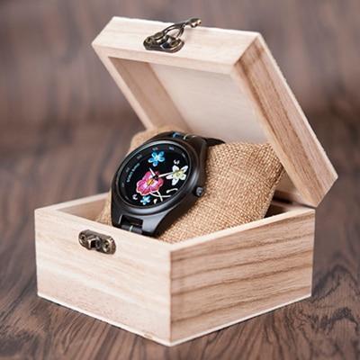 Bamboo Wooden Watch for Women With Embroidered Face