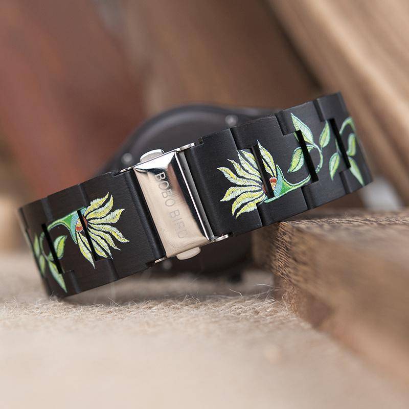 Bamboo Wooden Watch for Women With Embroidered Face