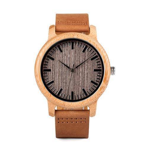 Vintage Round Bamboo Wooden Quartz Watch With Leather Bands