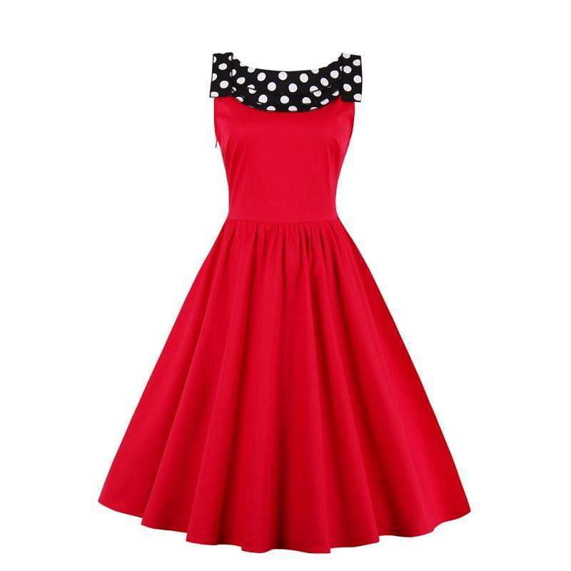 Classic women vintage dress 1950s style polka dots party dress Behind slits bow sleeveless elegant summer female vintage dresses