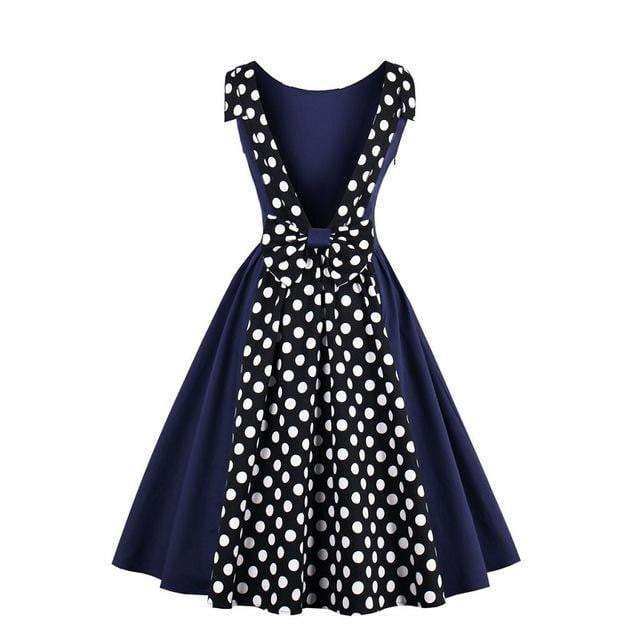 Classic women vintage dress 1950s style polka dots party dress Behind slits bow sleeveless elegant summer female vintage dresses