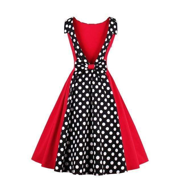 Classic women vintage dress 1950s style polka dots party dress Behind slits bow sleeveless elegant summer female vintage dresses