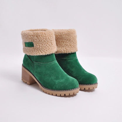 Women Warm Square Heels Ankle Snow Boots