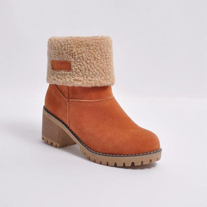Women Warm Square Heels Ankle Snow Boots