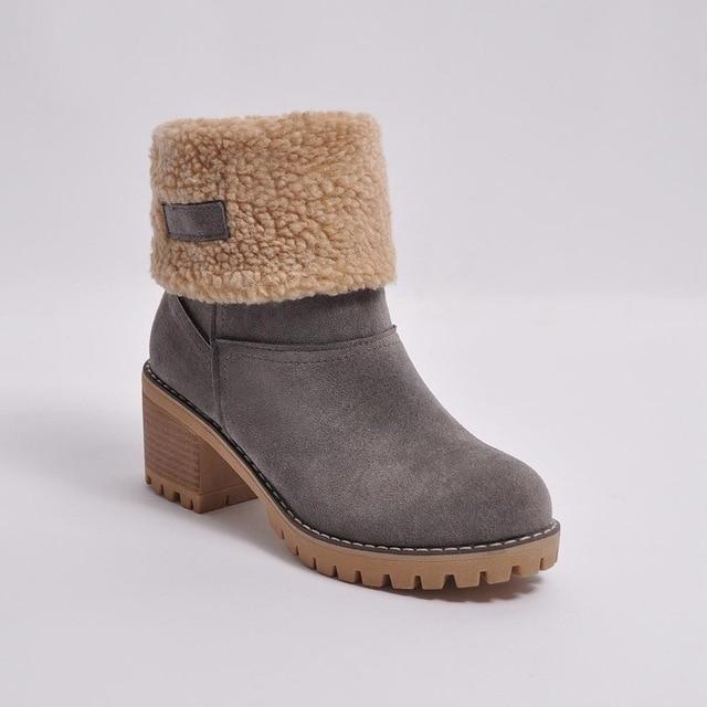 Women Warm Square Heels Ankle Snow Boots