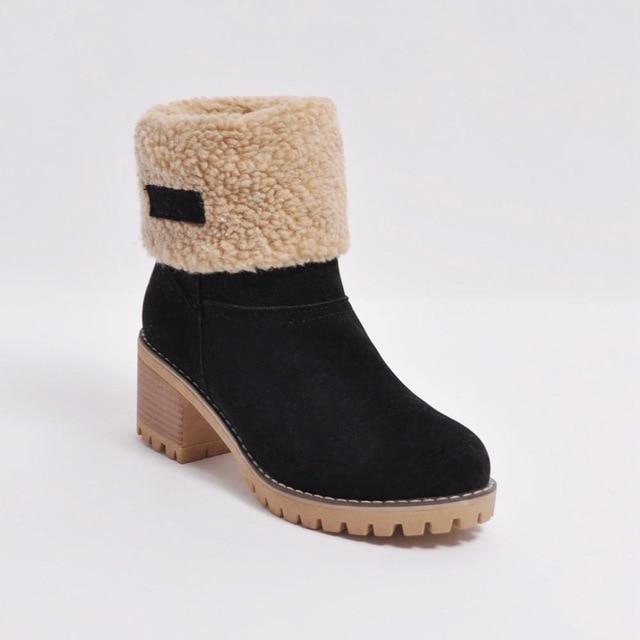 Women Warm Square Heels Ankle Snow Boots