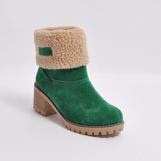 Women Warm Square Heels Ankle Snow Boots