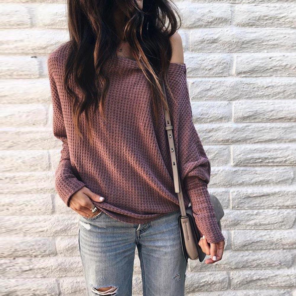 Off Shoulder Long Sleeve Knit Sweater