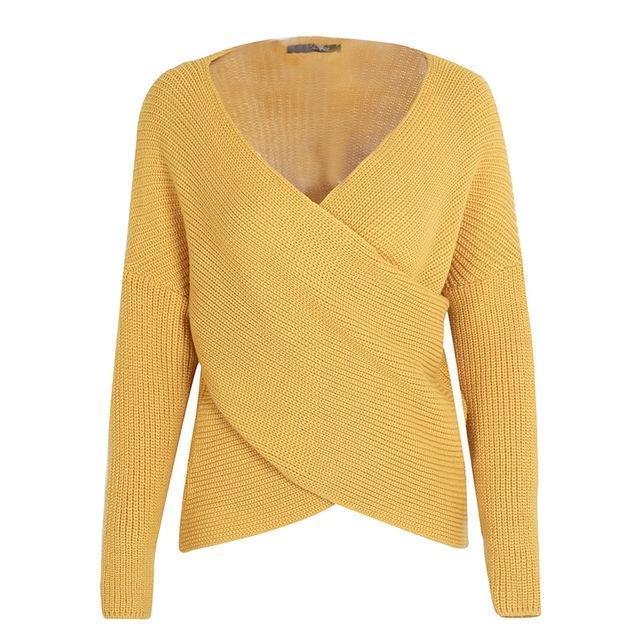 Cross V Neck Knitted Sweater