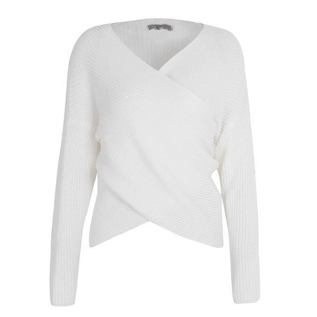 Cross V Neck Knitted Sweater