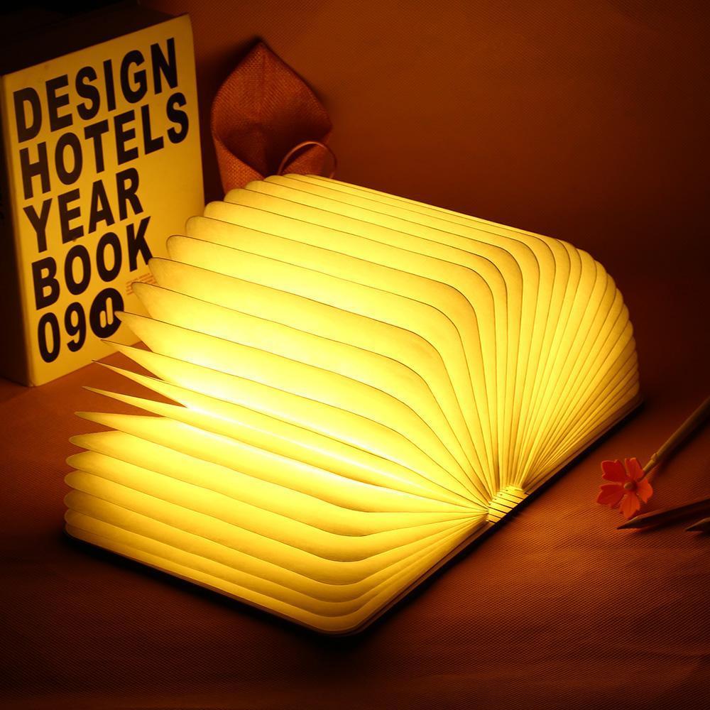 LED Foldable 360 Wooden Book Night Lamp Desk Light USB Rechargeable