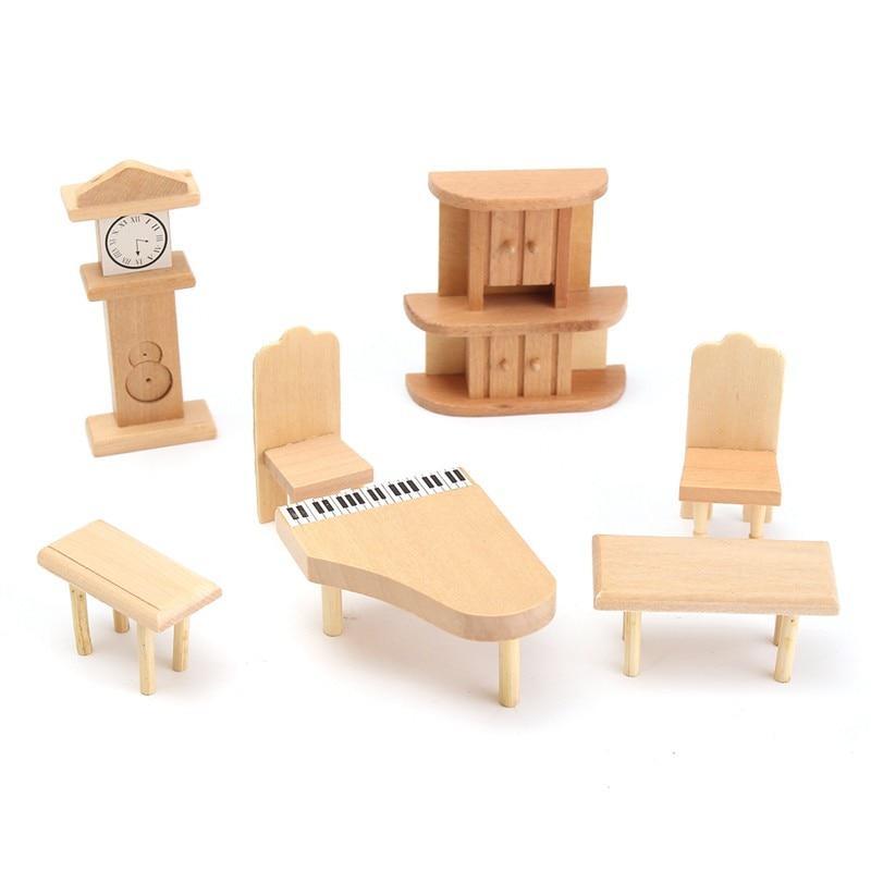 Dollhouse Miniature Unpainted Wooden Furniture