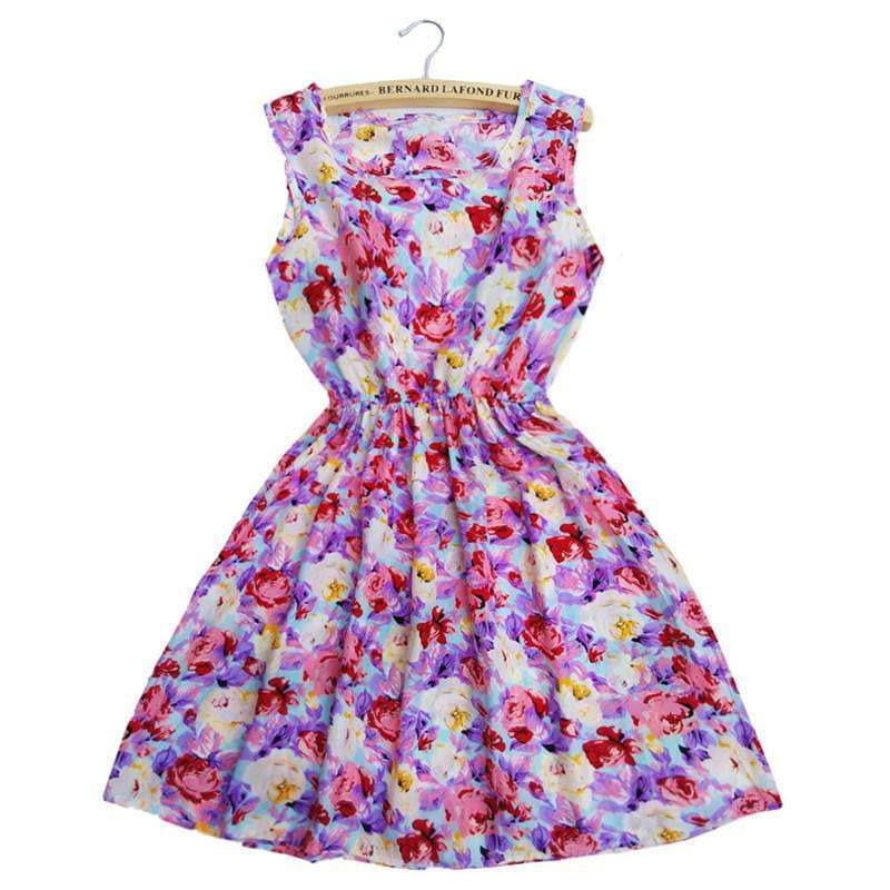 Summer Autumn New Women Vestidos Casual Bohemian Floral Sleeveless Dresses