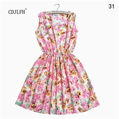 Summer Autumn New Women Vestidos Casual Bohemian Floral Sleeveless Dresses