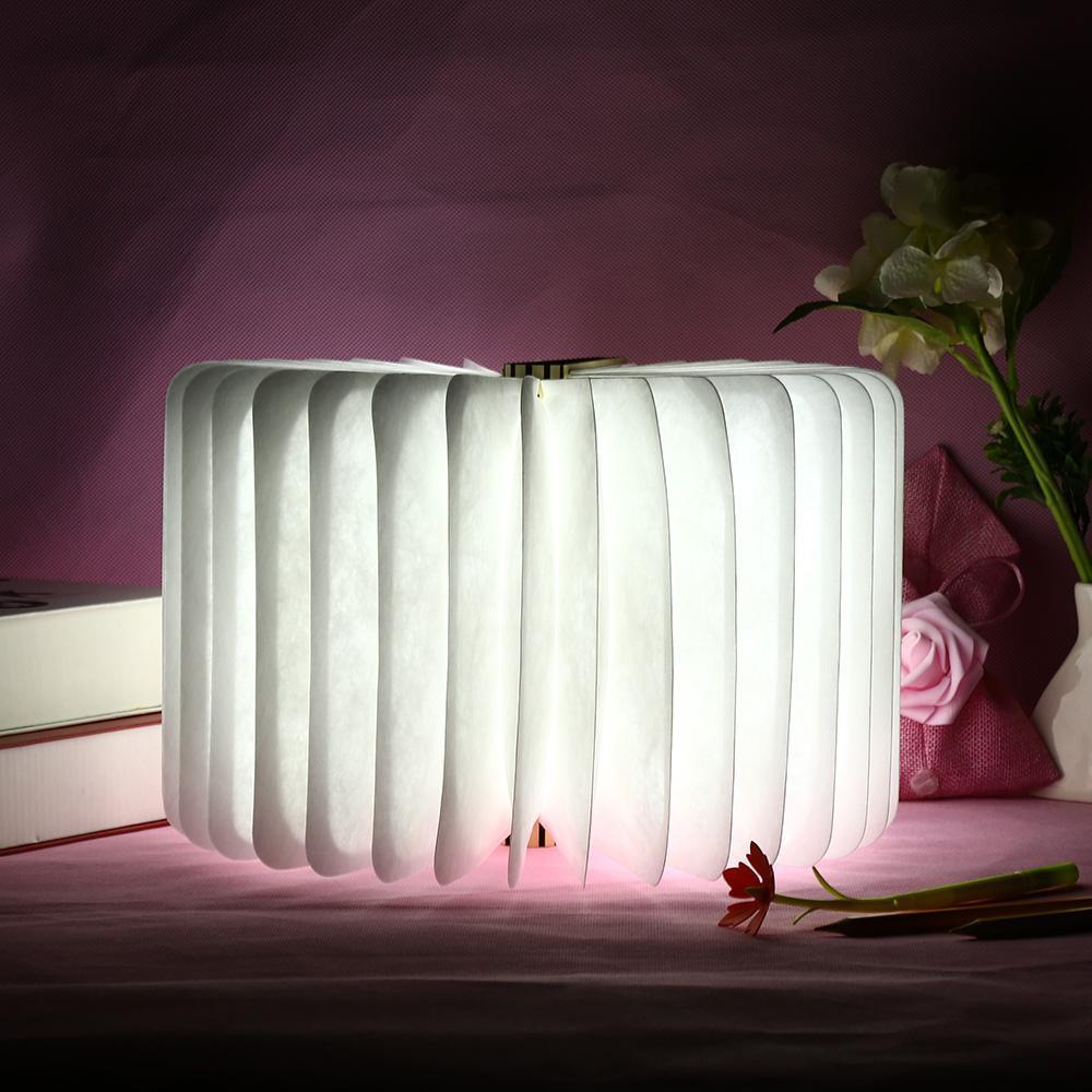 LED Foldable 360 Wooden Book Night Lamp Desk Light USB Rechargeable